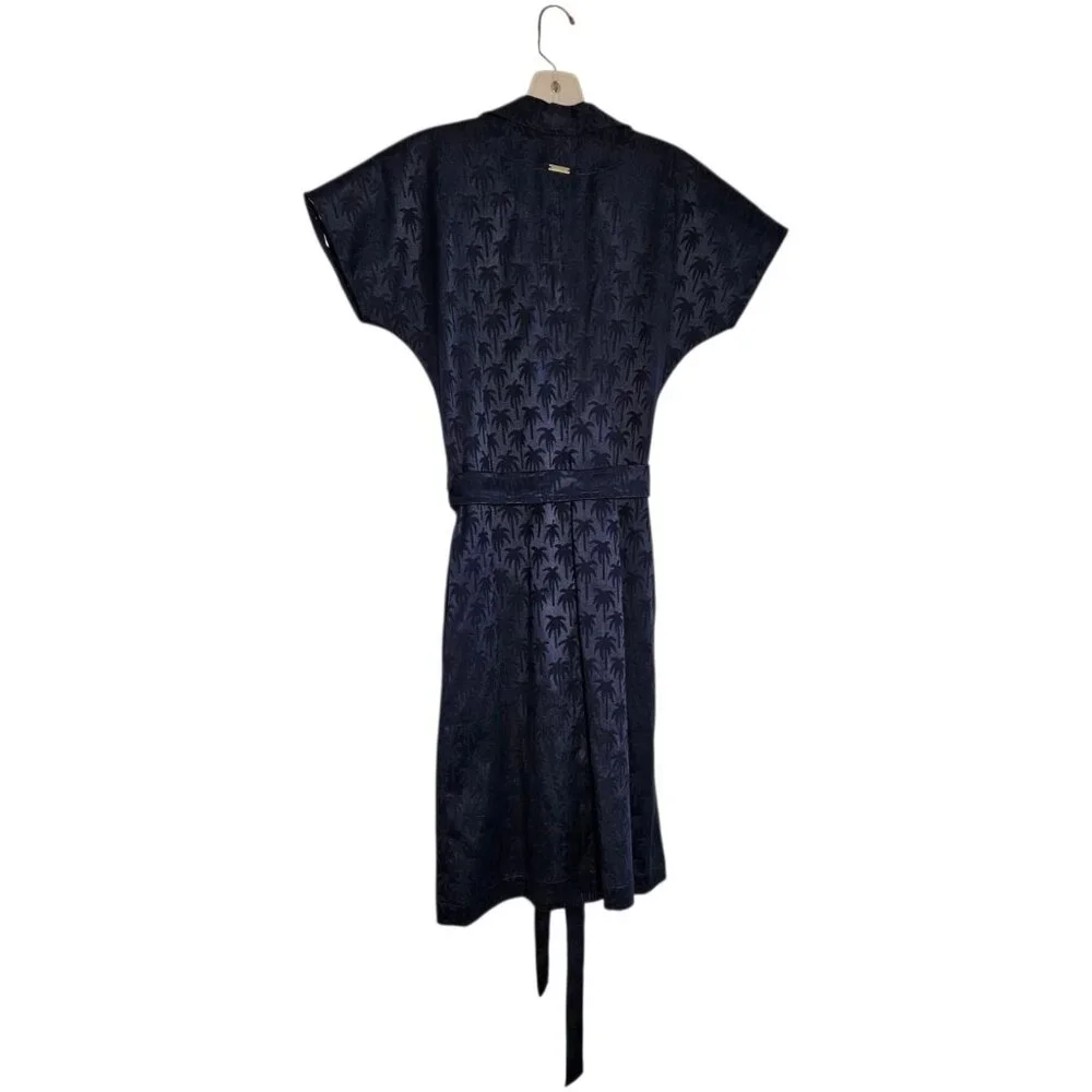 Lu Moccellin Womens Blue Palm Tree Print Belted Button Down Midi Dress 8 US 38eu - Picture 2 of 9